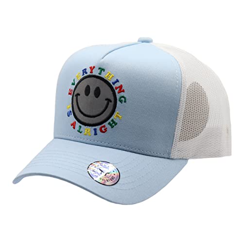 MU:KA: Trucker Hats Women & Men Hip Hop Graphic Hats Smiley Face Trucker Hat Mesh Back Baseball Cap Adjustable Snapback Hat (Smiley (Baby Blue))