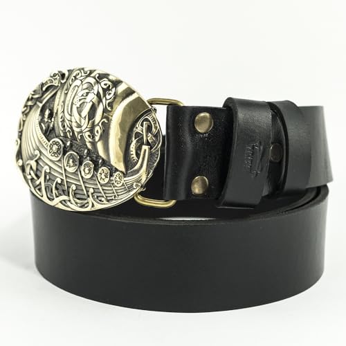 Leather belt with brass buckle Viking warship Drakkar; warrior belt buckle; Scandinavian belt buckle; Nordic military buckle;3