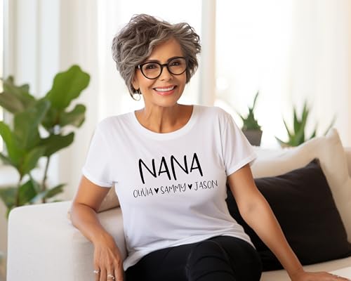 Custom Grandma Shirt with Kids Names Personalized Nana Shirt with Grandkids Names Great Grandma Gifts for Mothers Day Mimi Tees Women2