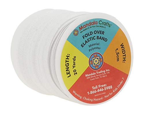 Mandala Crafts Fold Over Elastic Band 5/8 Inch Foldover Foe Stretch Ribbon For Hair Tie Headband Baby Girl Hair Bow White 1.5Cm 5/8 Inch 20 Yards Roll #TOP1