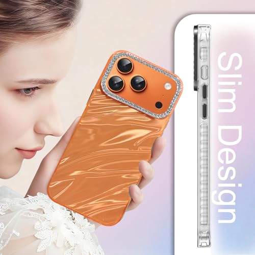Image of Elzzi Compatible with iPhone 17 Pro Max Case | Marble Glossy Hard PC Back Cover with Diamond Camera Protector | Ultra Stylish Shockproof Back Cover Case for Girls Women-Orange