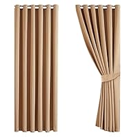 Aspire Homeware Blackout Eyelet Curtains for Bedroom - Black Out Living Room Beige Curtains & Drapes - Window Treatments Super Soft Ring Top Short Kitchen Curtain with Tiebacks Pair Panel 46x72 inch