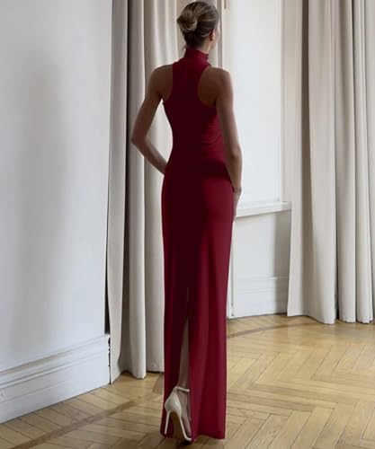 Image of ABINGOO Women Sexy Halter High Neck Maxi Dress Sleeveless Back Slit Elegant Party Cocktail Wedding Guest Formal Long Dresses
