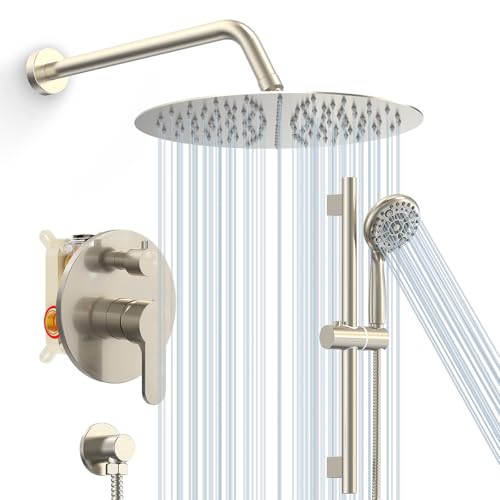 SR SUN RISE 12 Inch Rain Shower System, High Pressure Shower Heads and Handheld 6-Spray Combo Set...