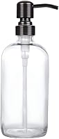 Vista 7 de Dispensador de jabón en tarro de vidrio transparente con bomba negra mate, dispensador de botellas redondas de 16 onzas con bomba de acero