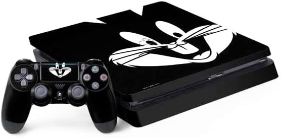 Skinit Decal Gaming Skin Compatible with PS4 Slim Bundle - Officially Licensed Looney Tunes Bugs Bunny Plain Black and White Design