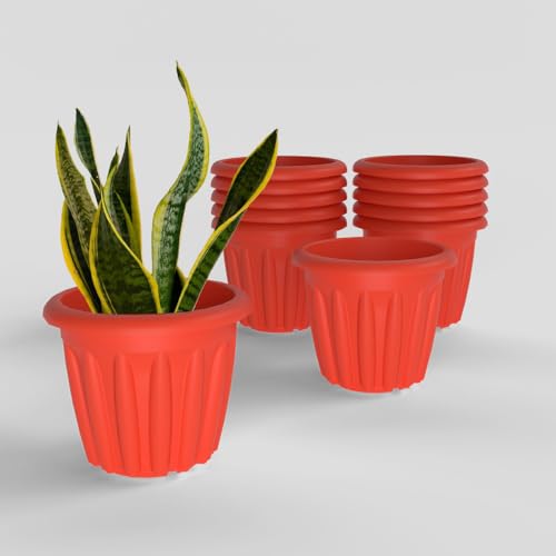 Image of YUCCABE ITALIA SHERA Floot 12 Inch Plastic Flower Pot 12 Piece Set of Round Shape Planter for Home Garden Seedling Planter for pots (Red)