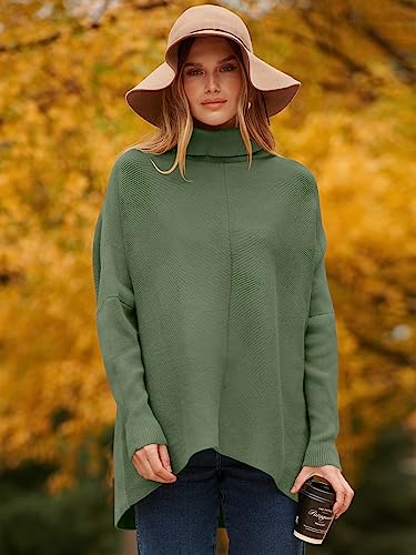 Image of ANRABESS Womens Casual Fall Sweater Turtleneck High Neck Batwing Sleeve Oversized Sweater Dress