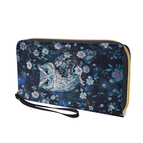 Women Clutch Wallet Owl Floral Print Credit Card Holder Purse Long PU Leather Cash with Wristlet3