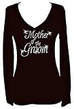 Mother of The Groom Rhinestone Heart Womens V Neck Long Sleeve Tee Shirt (3X) Black