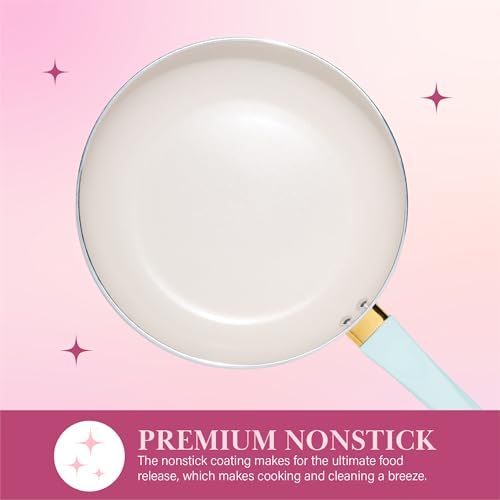 Image of Paris Hilton Epic Nonstick Pots and Pans Set, Multi-layer Nonstick Coating, Tempered Glass Lids, Soft Touch, Stay Cool Handles, Made without PFOA, Dishwasher Safe Cookware Set, 12-Piece, Aqua