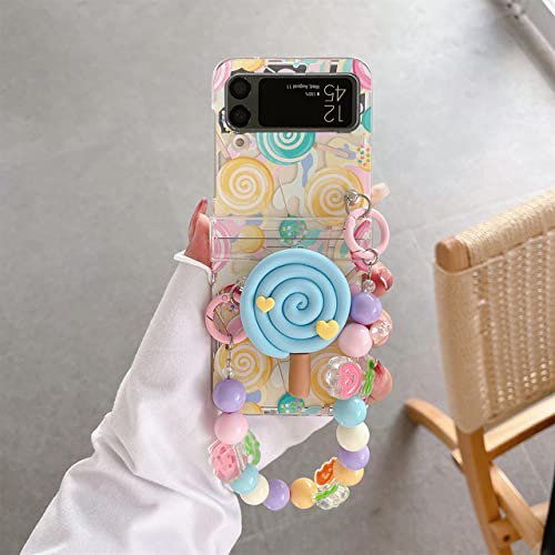 Coque transparent Samsung Z Flip 4 et 3 avec bracelet perle et support lollipop