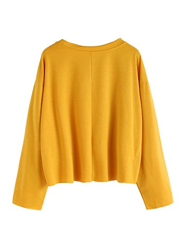 SweatyRocks Women's Casual Long sleeve Tops Raw Cut Pullover Sweatshirt Yellow M