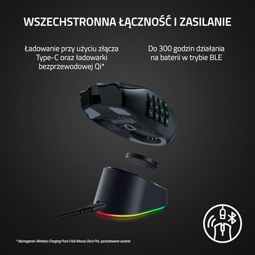 Razer Naga V2 Pro - ergonomiczna mysz do gier MMO z 16 programowalnymi przyciskami (przełączniki optyczne drugiej generacji, czujnik optyczny 5G, konstrukcja 85g, RGB, kabel Speedflex) Czarna