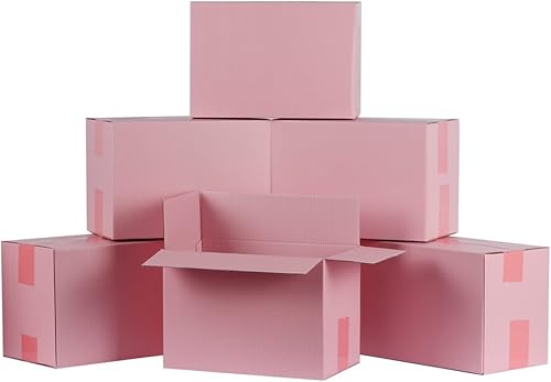 Cajas de envío de 10 x 6 x 7, pequeña caja de cartón corrugado para correo de negocios, embalaje de mudanza, color rosa (paquete de 15, rosa)