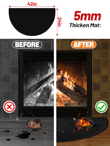 24'' x 42'' Upgraded Thickened Fireplace Mat, Half Round Fire Resistant Mat, Fireproof Rug Retardant Hearth Pad for Fireplace Wood Stove, Protect Floor from Sparks Embers Indoor Outdoor - Image 4