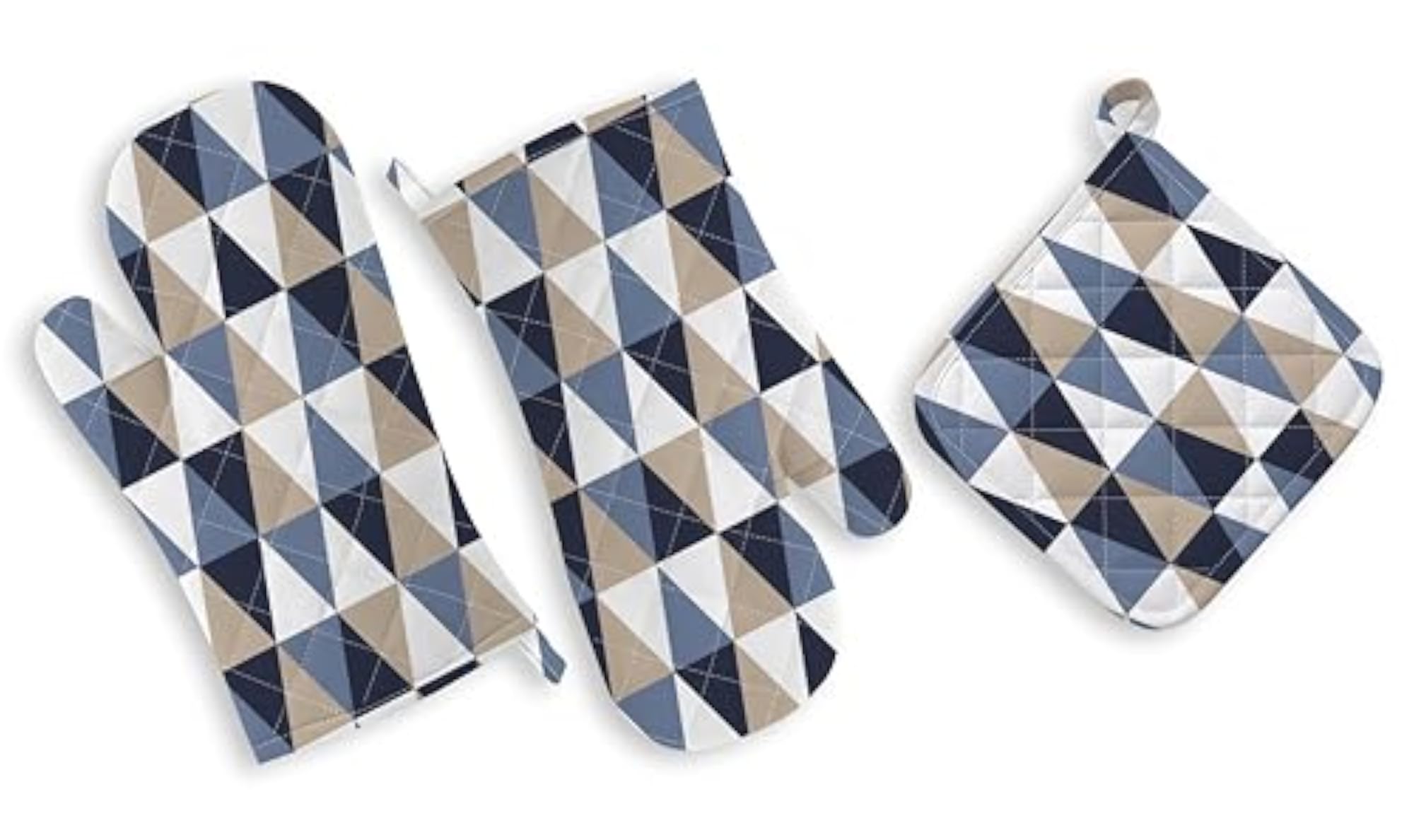 Cotton Padded Oven Gloves and Pot Holder Set