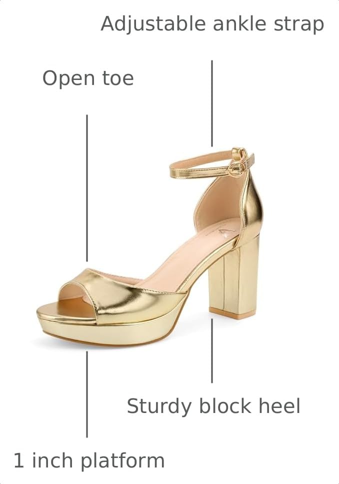 Image of High Heels Chunky Platform Heels for Women Ankle Strap Comfy Open Toe Block Heeled Sandals Party Prom Wedding Dress Pumps