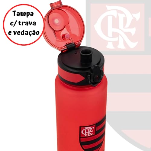 Garrafa Squeeze Flamengo 600ml Plástico Tampa Com Trava Academia Esporte Trabalho Passeio