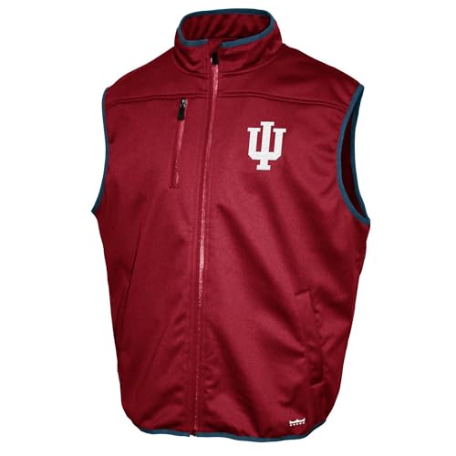 2Bhip NCAA Indiana Hoosiers Adult Mens College Red Mock Neck Softshell Full Zip Sleeveless Vest Jacket