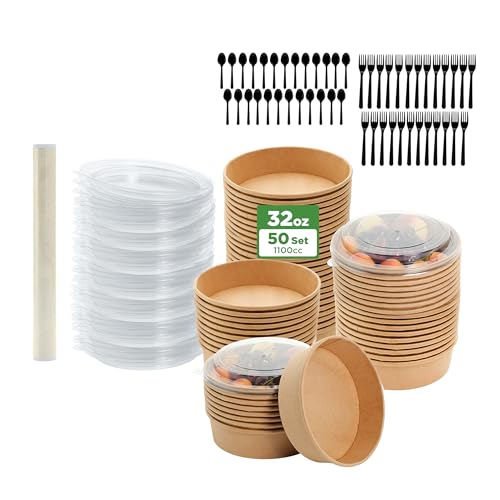 50-Pack 32oz Cardboard Meal Prep Containers with Lids
