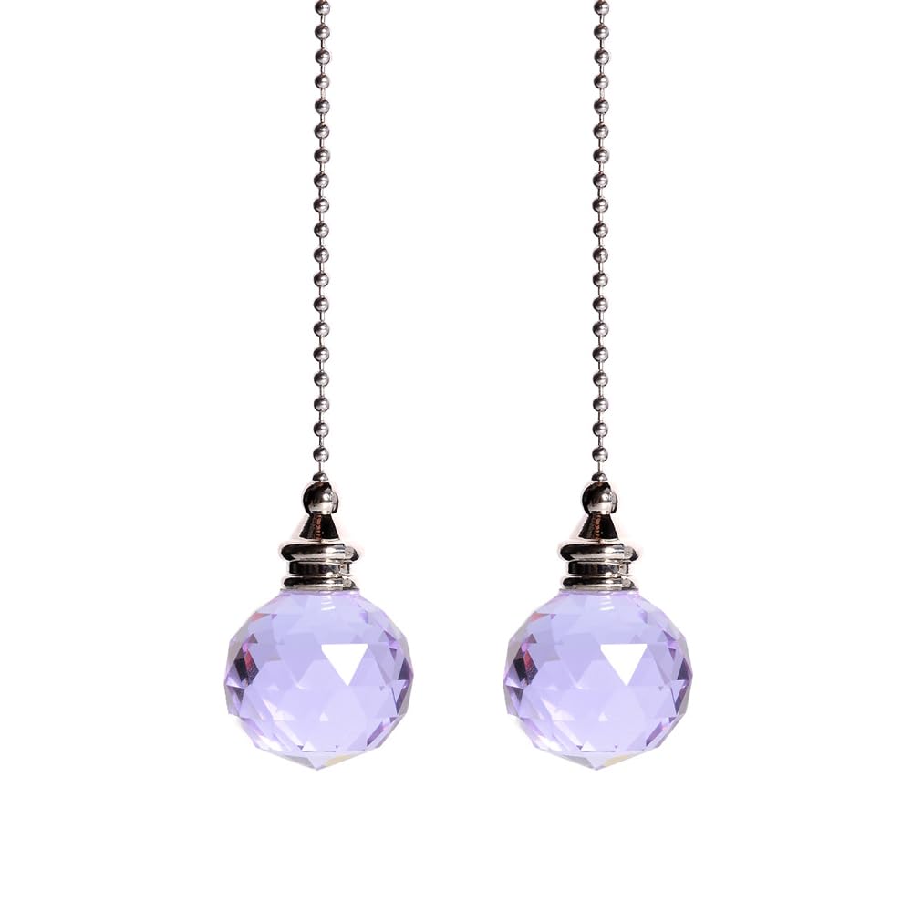 2PCS Ceiling Fan Pull Chain, Light Pull Chain Extension with Crystal Prism Ball, Bedroom Lamp Crystal Pull Cord, Decorative Fan Pull Chain, Fan Light Pull Chain/Blind Cord Pull (Purple)