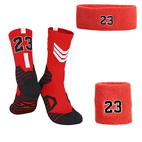 Basketball Socks Stitched Number Elite Athletic Socks&Basketball Wristband Headband Sport Socks for Men and Youth