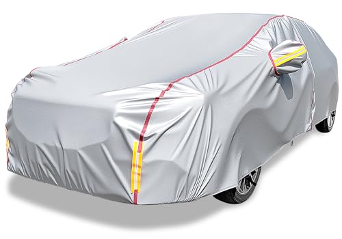 Image of Car Cover Waterproof All Weather, 6 Layers Full Exterior Covers with Zipper Cotton, Mirror Pocket. Outdoor Car Cover UV Snow Rain Wind Dust All Weather Outdoor Protection for Sedan (196-210 inch)