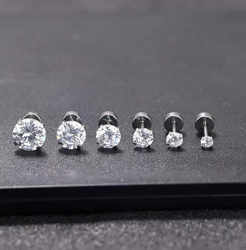 Orazio EH13-6S 6-8 Pairs 18G Stainless Steel Ear Stud Piercing Barbell Studs Earrings Round Cubic Zirconia Inlaid Cartilage Earring thumb #5