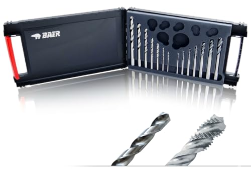 BAER Gewindeschneider Set M3 - M12 HSSG: Maschinengewindebohrer Sackloch + Kernlochbohrer - Gewindebohrer und Spiralbohrer im Set - Sacklochgewindebohrer