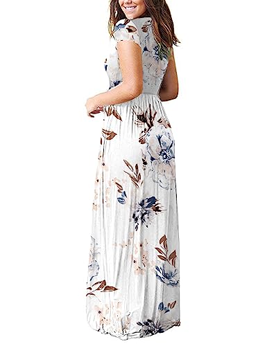 Image of MISFAY Women's Short Sleeve Maxi Dresses Long Casual Dresses with Pockets | Empire Elastic Waist, Crew Neck, Floor Length, Strentchy Flowy A Line Fit, Loose Plain Summer Outfits, Vacation Wear