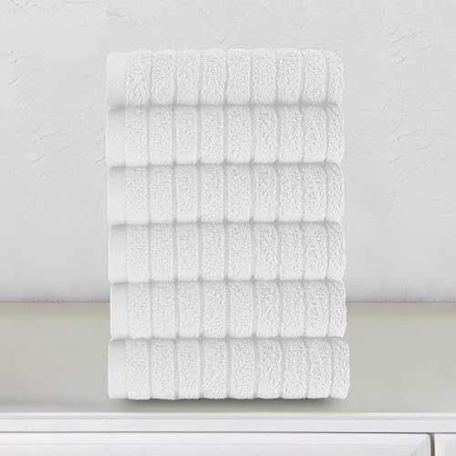 Image of Elegant Comfort 100% Turkish Cotton Corduroy Ribbed Luxury Washcloths 6 Pack Soft 13 x 13 Inch - Higly Absorbent, Durable, Quick Dry, Spa Premium Hotel Quality for Bathroom or Travel, White
