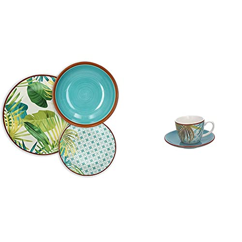 Tognana Jungle Servizio Tavola 18 Pezzi, Porcellana, Multicolor & Me685015528 Confezione 6 Tazze Caffè Con Piatto, New Bone China