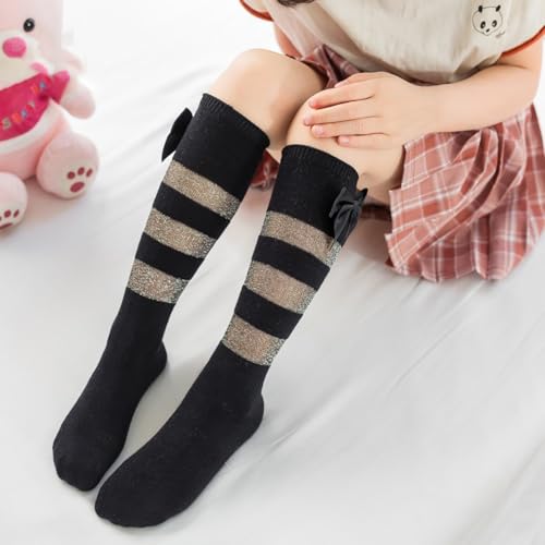 4 Pairs Kid Girls Knee High Socks with Bow Comfortable Long Stockings Toddler Girls Cute Princess Dress Socks3
