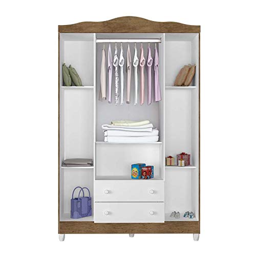 Guarda-Roupa Infantil Ariel 4 PT 2 GV Amadeirado e Branco
