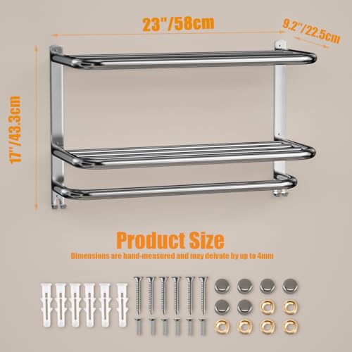 DDS-DUDES 3-Tier Towel Racks for Bathroom with Towel Bars Multilayer Hotel Bath Towel Shelf Stainless Steel Wall-Mounted Brushed Finish Holder with Towel Shelves 23 Inches by DDS-DUDES - Image 2