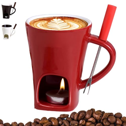Taza Para Fondue De Chocolate, Taza Para Derretir Chocolate Con Tenedor Y Vela, T-aza De Cerámica Para Fondue, Juego De Calentadores De Mantequilla, Tazas Individuales Para Derretir Queso, Rojo