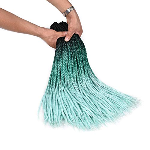 AliRobam Hair 24Inch 22Strands 6Packs Box Braids Senegalese Twist Crochet Braids Hair Extensions 100g Ombre Kanekalon Synthetic 3S Crochet Braid Hair For Women (3S box braids, Black-Green-Lightgreen)