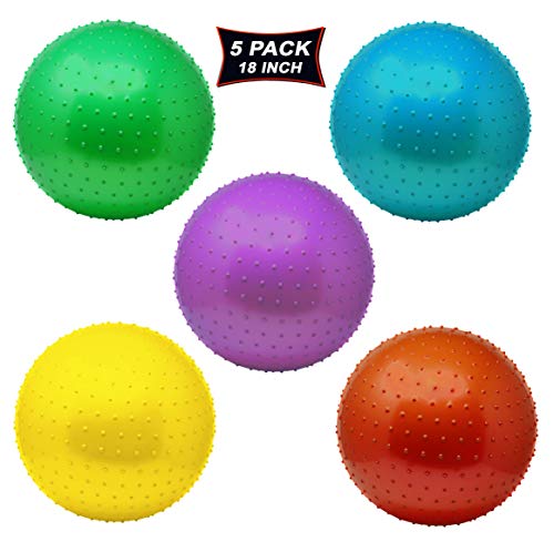 Knobby Balls 18 Inch Large Bouncy Knobby Balls in Assorted Colors - Spiky Sensory Balls Fidget Toys - Pack of 5 Big Tactile Balls for Kids