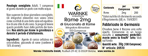 Kupfer 2mg aus Kupfergluconat - 100 Tabletten - vegan | Warnke Vitalstoffe - Deutsche Apothekenqualität