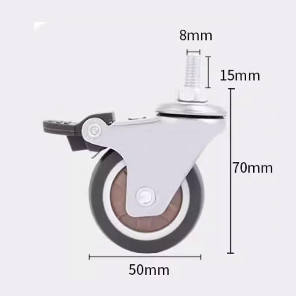 4 roulettes pour Meubles 50 mm avec Freins, Tige filetée M8/10 * 15mm, roulettes Charge Lourde verrouillables TPR Silencieux pour Chaise Meubles(Brake,M8*15)