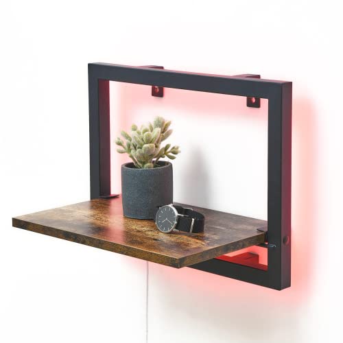 HUSFITLY RGB Floating Display Shelf with Built-in Illuminated Lights Wall Mounted Light-Emitting Shelf Lighted Display Shelf, Hanging Shelf for Living Room, Bedroom, Kitchen (15” Rustic Brown)