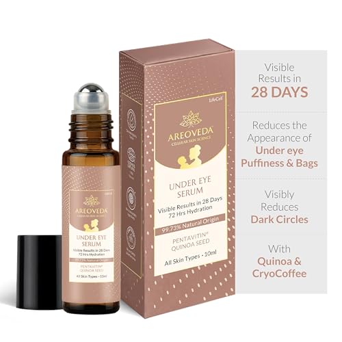 Image of AreoVeda Under Eye Cream with Cooling Massage Roller | Under Eye Roll On with Quinoa for Dark Circles, Puffiness & Fine Lines | Pregnancy-Safe | 10 ml