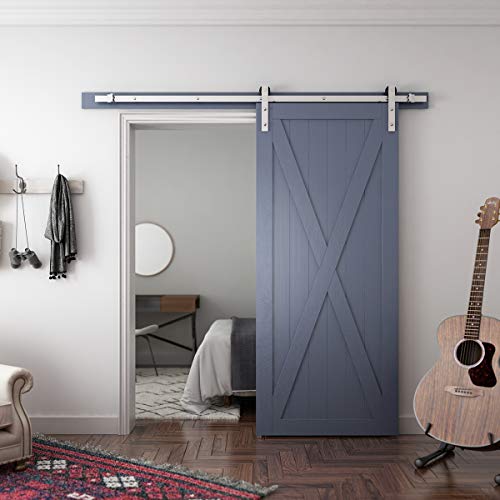 SMARTSTANDARD 6.6 Feet Brushed Nickel Sliding Barn Hardware Kit-Sturdy Silvery Track-Smoothly and Quietly-Simple and Easy to Install-Fit 36"-40" Wide Door Panel (I Shape Hanger) - Thumbnail 4