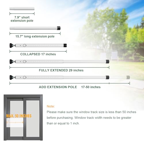 Window Locks & Sliding Door Security Bar, 2 Pack Adjustable Child Safety Lock for Up/Down/Horizontal Windows & Sliding Glass Doors from Inside, for Apartment & Patio (17-50 Inch)