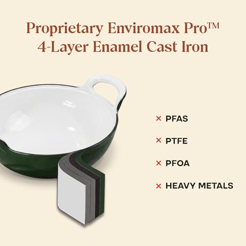 Image of CUMIN CO. Cast Iron Kadai with Lid | 3L, 26 cm | Induction Base Cookware |10 Years Warranty | Non Toxic Heavy Bottom Kadhai for Frying | Chemical Free Coating | Free Accessories | Green