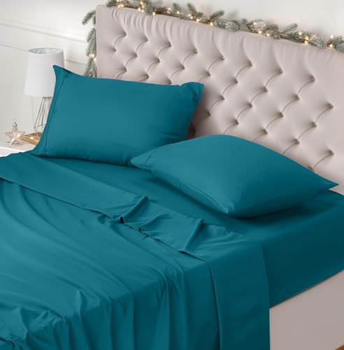 Utopia Bedding Juego de Sabanas 4 Piezas 150x200 - Poliéster Microfibra Cepillada - Oeko-Tex Certificado - Sábana Bajera, Sábana Plana y 2 Fundas de Almohada 50x75 (Cama 150, Azul Vaquero)