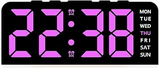 Reloj de pared digital grande con pantalla de temperatura y luz ambiental única que cambia de color para cualquier espacio (rosa)