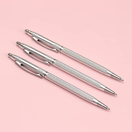 Longkey 3 Pack Slim Metallic Retractable Ballpoint Pens Black Ink, Nice Gift For Business Office Students Teachers Wedding Christmas (Silver) #TOP3