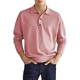 Mens Fashion Henley Shirts Casual Long Sleeve Button Cotton T-Shirt Lightweight Business Polos Sweater Tops (Large,Pink)
